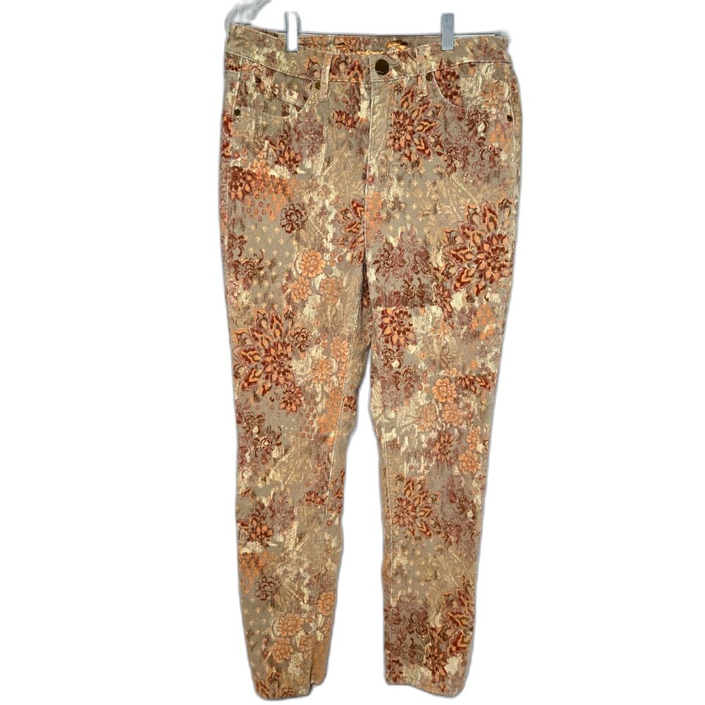Seven7 Toile Flower Corduroy Skinny Ankle Pants | Women's Size 12 | Latte Tan